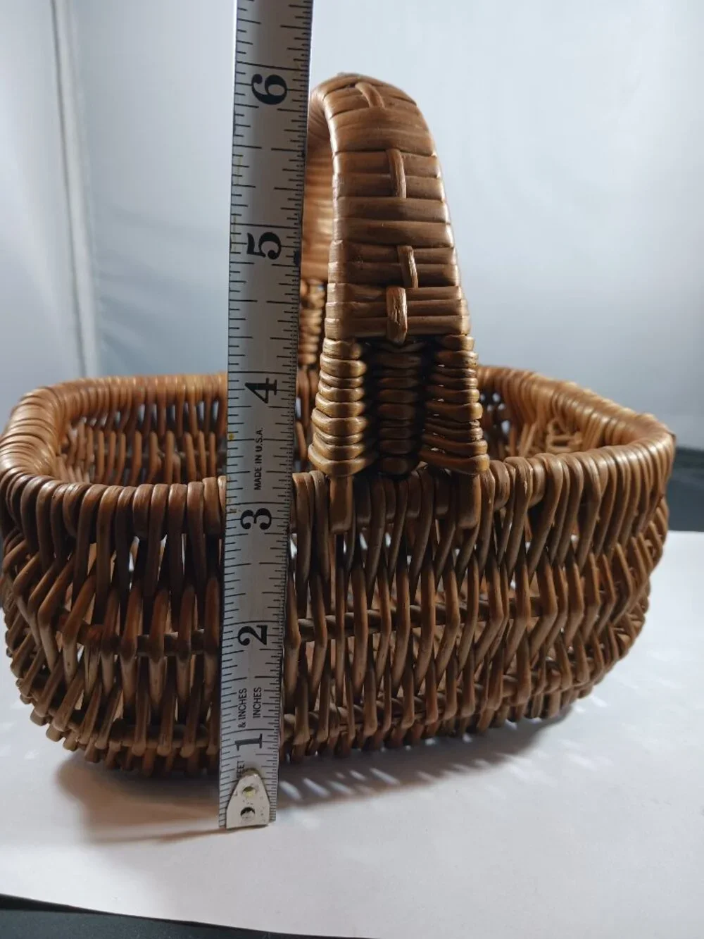 Vintage Mini Wicker Basket with Handle Farmhouse Primitive Style Decor